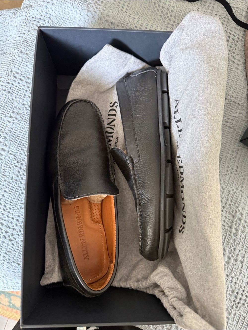 NIB Allen Edmonds Black Leather Slip-On Driving Loafers